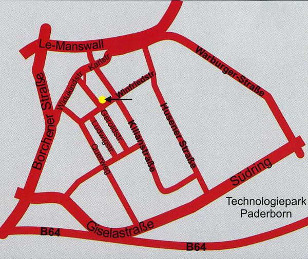 Anfahrtsskizze: Winfriedstraße 66 zwischen Borchener Straße, Le-Mans-Wall und Warburger Straße, Paderborn